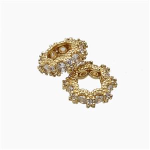 Copper Circle Beads Pave Zirconia Gold Plated, approx 12mm