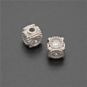 Copper Cube Beads Pave Zirconia Shiny Silver, approx 6mm