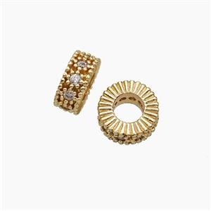 Copper Heishi Beads Pave Zirconia Large Hole Gold Plated, approx 8mm, 4mm hole