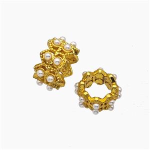 Copper Bead Pave Zircon, Gold Plated, approx 12mm