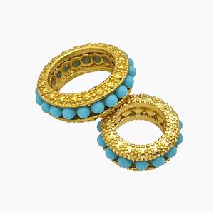 Copper Bead Pave Zircon, Gold Plated, approx 16mm