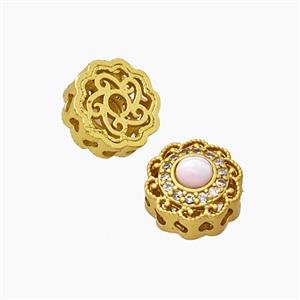 Copper Bead Pave Zircon, Silver Plated, approx 11mm