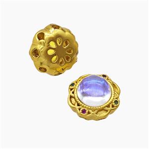 Copper Bead Pave Zircon, Silver Plated, approx 13mm