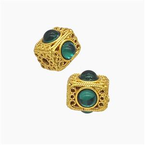 Copper Bead Pave Zircon, Silver Plated, approx 9-10mm