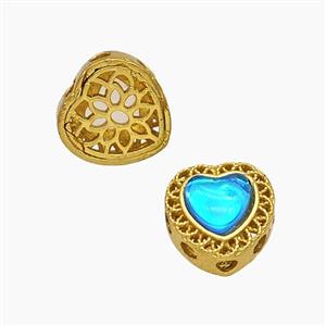 Copper Heart Beads Pave Resin Gold Plated, approx 10mm