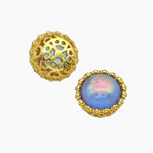 Copper Bead Pave Zircon, Silver Plated, approx 10mm