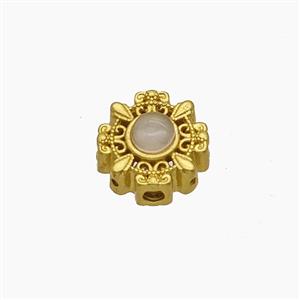 Copper Bead Pave Zircon, Silver Plated, approx 10.5mm