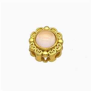 Copper Bead Pave Zircon, Silver Plated, approx 11mm