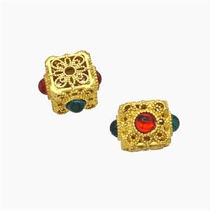 Copper Cube Beads Pave Resin Gold Plated, approx 8mm