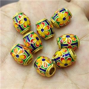 Copper Barrel Beads Painted Large Hole Gold Plated, approx 9-11mm, 3.5mm hole