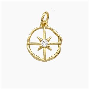 Copper Pendant Pave Zircon, Gold Plated, approx 11.5mm