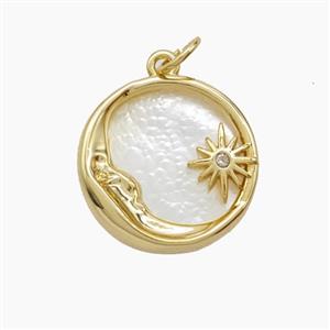 Copper Pendant Pave Zircon, Gold Plated, approx 17mm
