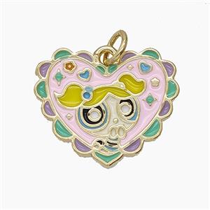 Enamel Copper Pendant Pave Zircon, Gold Plated, approx 20mm