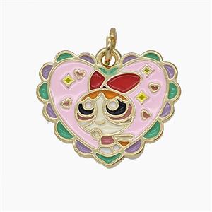 Enamel Copper Pendant Pave Zircon, Gold Plated, approx 20mm