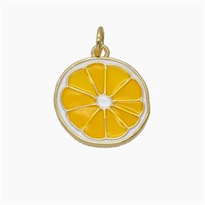 Enamel Copper Pendant Pave Zircon, Gold Plated, approx 15-16mm
