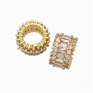 Copper Bead Pave Zircon, Gold Plated, approx 12mm, 7mm hole