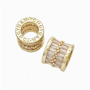 Copper Tube Beads Micropave Zirconia Large Hole Gold Plated, approx 11.5mm, 7mm hole