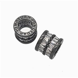 Copper Tube Beads Micropave Zirconia Large Hole Black Plated, approx 11.5mm, 7mm hole