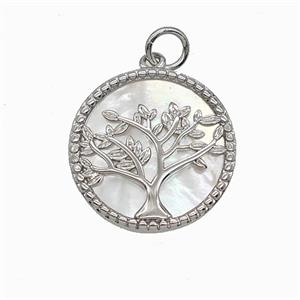 Copper Tree Of Life Pendant Pave Shell Platinum Plated, approx 18mm