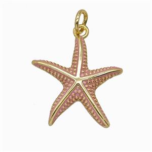 Copper Starfish Pendant Pink Painted Gold Plated, approx 18-19mm