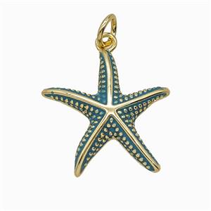 Copper Starfish Pendant Blue Painted Gold Plated, approx 18-19mm