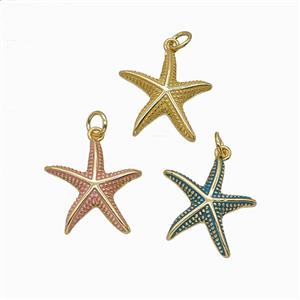 Copper Starfish Pendant Painted Gold Plated Mixed, approx 18-19mm