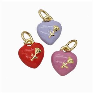 Copper Heart Pendant With Rose Flower Enamel Gold Plated Mixed, approx 8mm