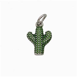 Copper Cactus Pendant Green Painted Platinum Plated, approx 9-10mm