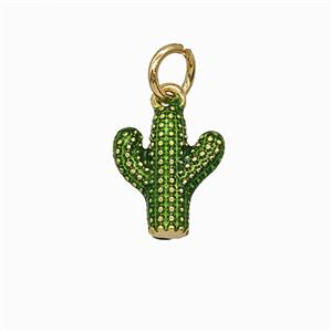 Copper Cactus Pendant Green Painted Gold Plated, approx 9-10mm
