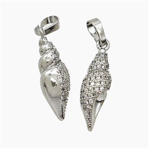 Copper Conch Shell Pendant Pave Zirconia Platinum Plated, approx 7-20mm