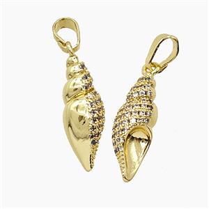 Copper Conch Shell Pendant Pave Zirconia Gold Plated, approx 7-20mm