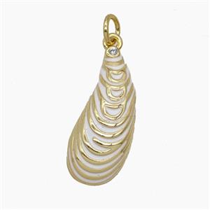 Copper Scallop Shell Pendant White Enamel Gold Plated, approx 9.5-22mm