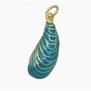 Copper Scallop Shell Pendant Blue Painted Gold Plated, approx 9.5-22mm