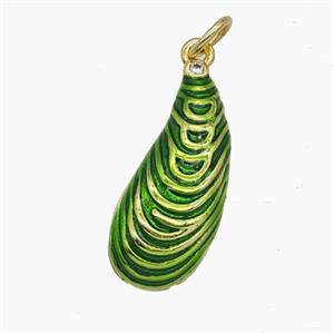 Copper Scallop Shell Pendant Green Painted Gold Plated, approx 9.5-22mm