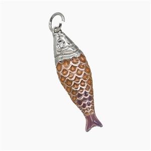 Copper Fish Pendant Orange Enamel Platinum Plated, approx 7-25mm