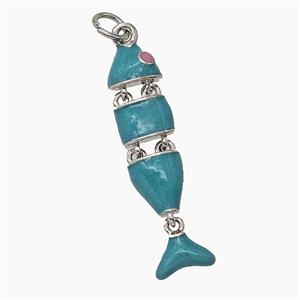 Copper Fish Pendant Blue Enamel Platinum Plated, approx 7-30mm