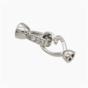 Copper Cordend Clasp Pave Zirconia Platinum Plated, approx 5-23mm