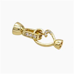 Copper Cordend Clasp Pave Zirconia Gold Plated, approx 5-23mm