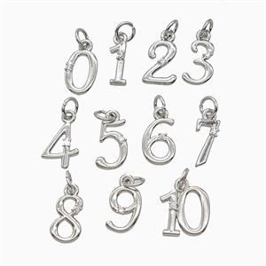 Copper Number Pendant Pave Zirconia Platinum Plated Mixed, approx 6-11mm
