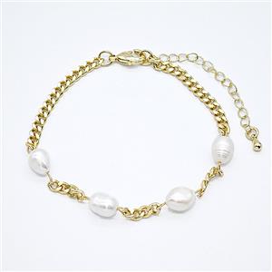 Copper Bracelet With Pearl Gold Plated, approx 7-8mm, 3.5mm, 18-23cm length