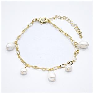 Copper Bracelet With Pearl Gold Plated, approx 6-8mm, 3mm, 18-23cm length