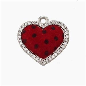 Copper Heart Pendant Pave Zirconia Resin Platinum Plated, approx 15-17mm
