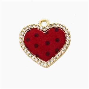 Copper Heart Pendant Pave Zirconia Resin Gold Plated, approx 15-17mm