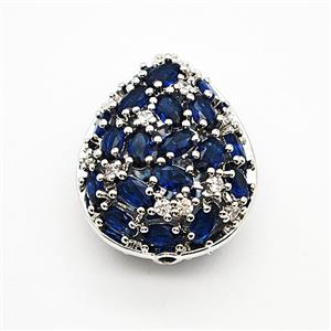 Copper Teardrop Beads Pave Blue Crystal Glass Platinum Plated, approx 21-26mm
