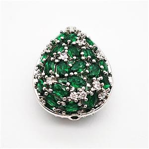 Copper Teardrop Beads Pave Green Crystal Glass Platinum Plated, approx 21-26mm