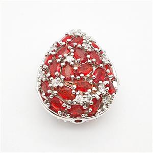 Copper Teardrop Beads Pave Red Crystal Glass Platinum Plated, approx 21-26mm