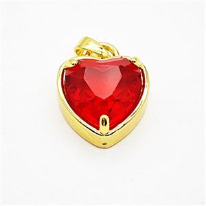 Copper Heart Pendant Pave Red Crystal Glass Gold Plated, approx 15mm