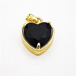Copper Heart Pendant Pave Black Crystal Glass Gold Plated, approx 15mm