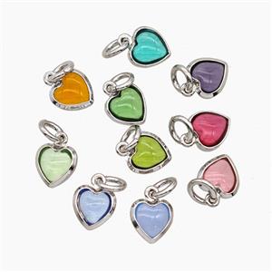 Catseye Glass Heart Pendant Mixed, approx 7mm