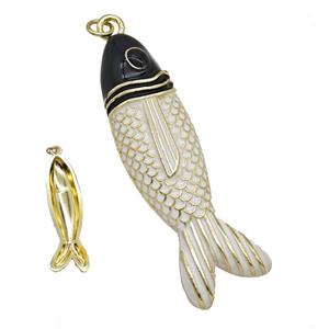 Copper Fish Pendant White Black Enamel Gold Plated, approx 14-50mm